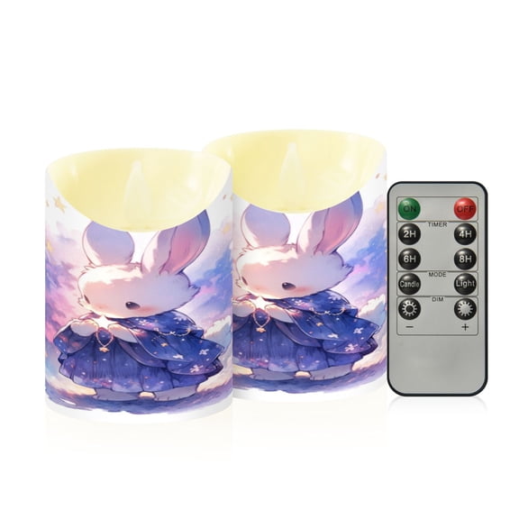 Flameless Themed LED Candles Decorative With Enchanted Bunny in Violet Haze Pattern