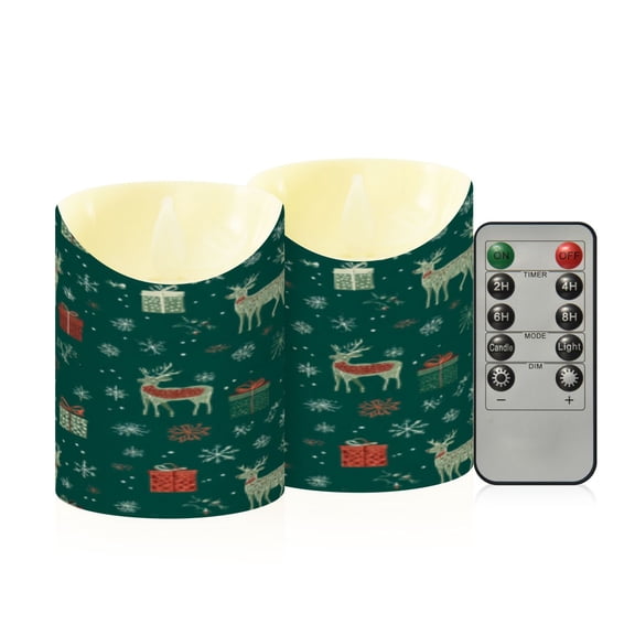 Flameless Themed LED Candles Decorative With Evergreen Reindeer Gift Gala Pattern