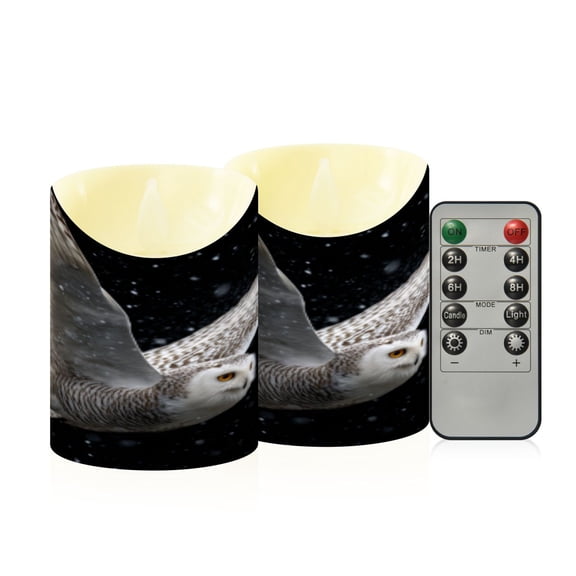 Flameless Themed LED Candles Decorative With Flying Snowy Owl Pattern