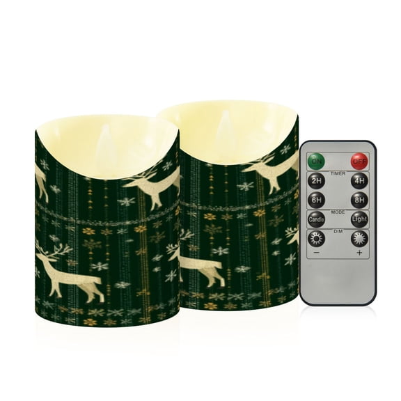Flameless Themed LED Candles Decorative With Forest Deer's Festive Tapestry Pattern