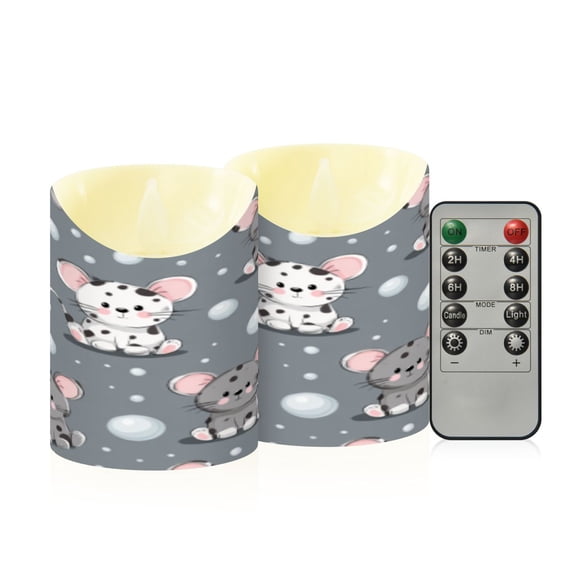Flameless Themed LED Candles Decorative With Frosty Mouse Snow Globe Scene Pattern