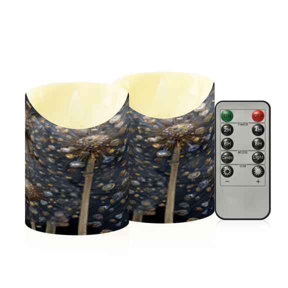Flameless Themed LED Candles Decorative With Gilded Dandelion Pattern