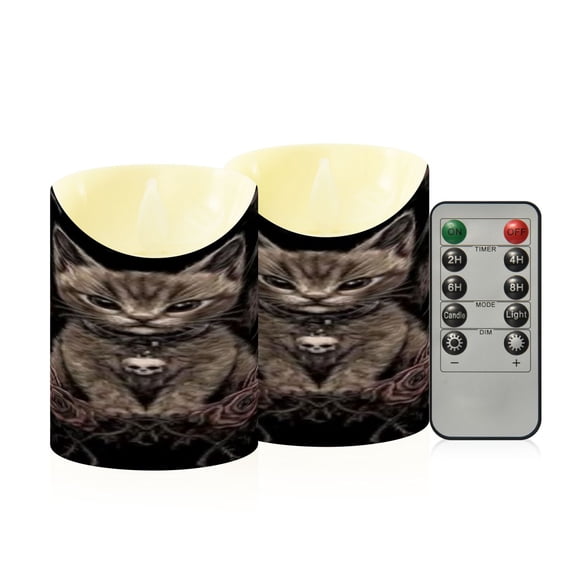 Flameless Themed LED Candles Decorative With Gothic Bat Cat Pattern