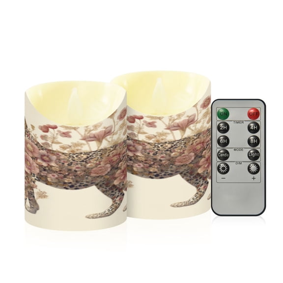 Flameless Themed LED Candles Decorative With Infused Leopard Grace Pattern