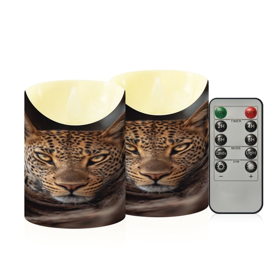 Flameless Themed LED Candles Decorative With Leopard Alert Pattern