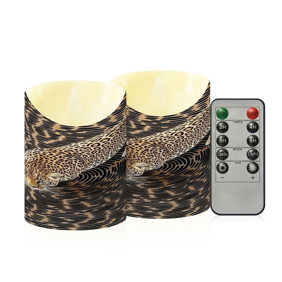 Flameless Themed LED Candles Decorative With Leopard Swirl Pattern