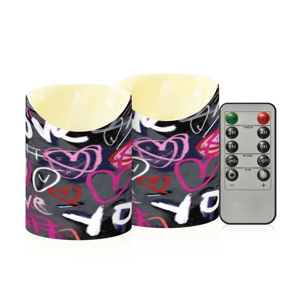 Flameless Themed LED Candles Decorative With Love You Graffiti Pattern