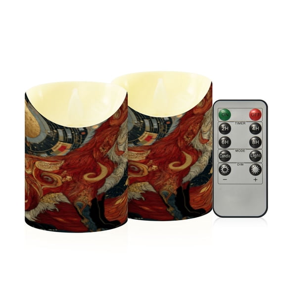 Flameless Themed LED Candles Decorative With Lunar Fox Enchantment Pattern