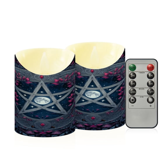 Flameless Themed LED Candles Decorative With Moon Pentagram Pattern
