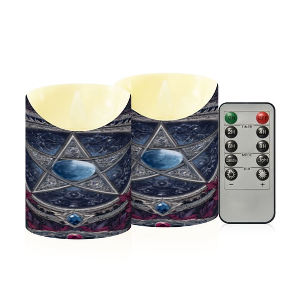 Flameless Themed LED Candles Decorative With Mystics Pentagramemblem Pattern