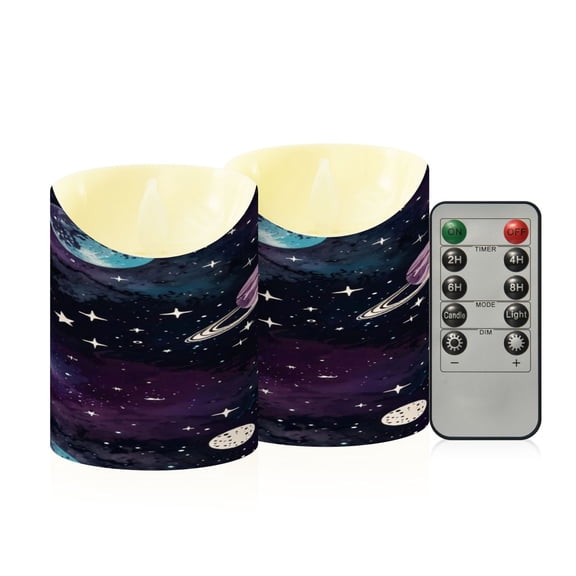 Flameless Themed LED Candles Decorative With Night Sky Mosaic Pattern