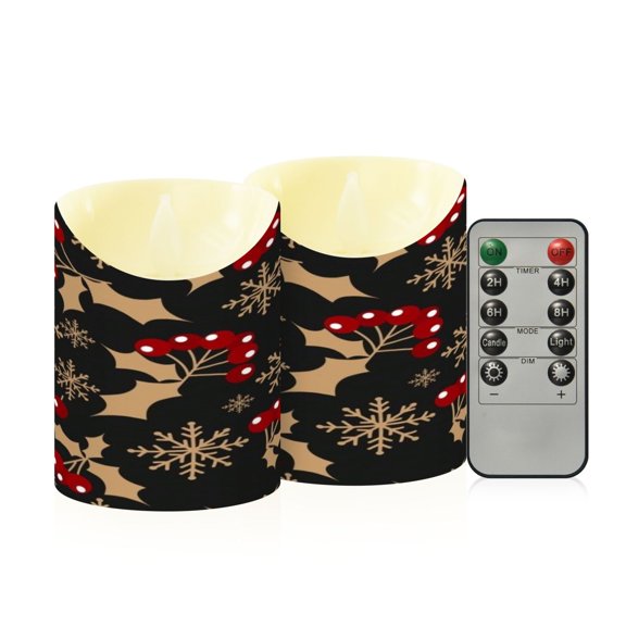Flameless Themed LED Candles Decorative With Nocturnal Holly Snowflake Pattern
