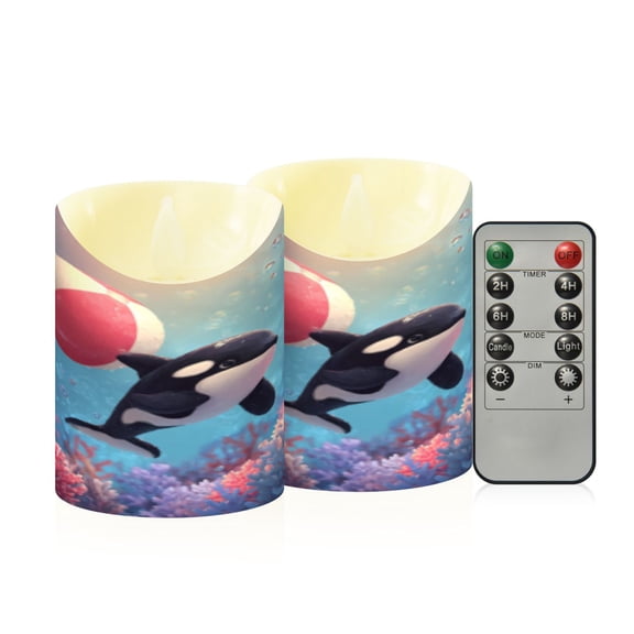 Flameless Themed LED Candles Decorative With Orca Beach Ball Pattern