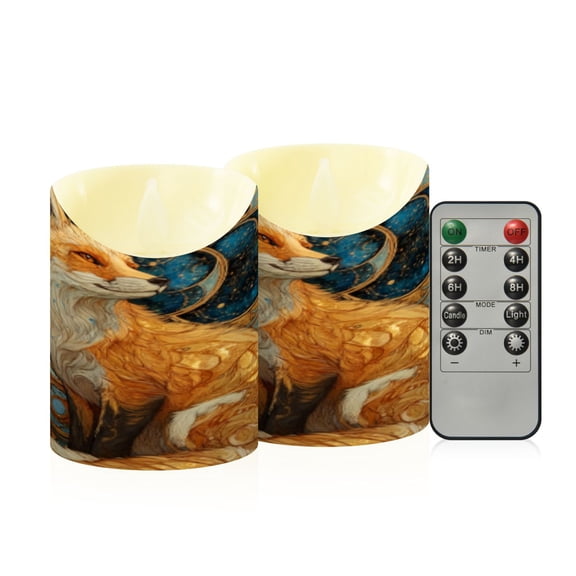 Flameless Themed LED Candles Decorative With Ornate Fox Tapestry Pattern