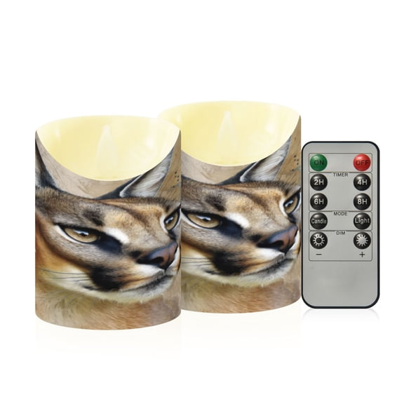 Flameless Themed LED Candles Decorative With Painted Caracal Pattern