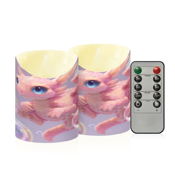 Flameless Themed LED Candles Decorative With Pastel Dragon's Bubbly Fantasy Pattern