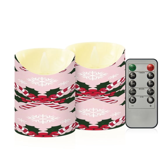 Flameless Themed LED Candles Decorative With Pink Holly Pattern