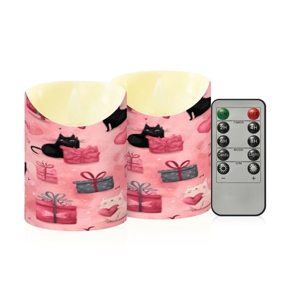 Flameless Themed LED Candles Decorative With Pink Kitty Gift Gala Pattern