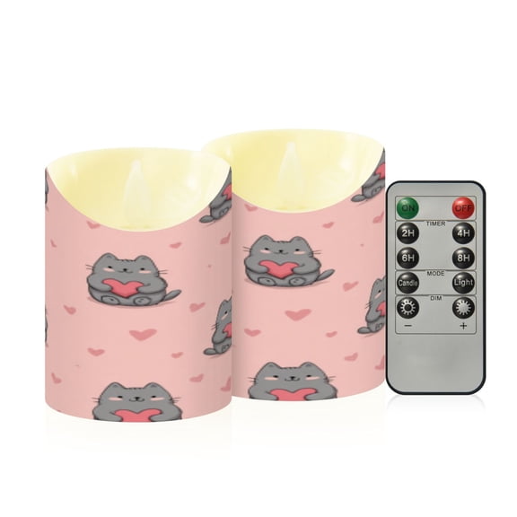 Flameless Themed LED Candles Decorative With Pink Kitty Hearts Pattern