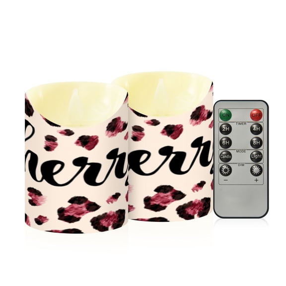 Flameless Themed LED Candles Decorative With Pink Leopard Love Pattern