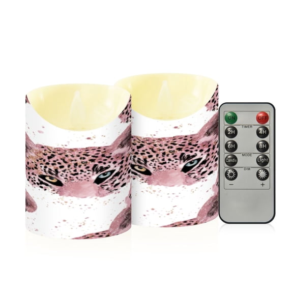 Flameless Themed LED Candles Decorative With Pink Leopard Pattern