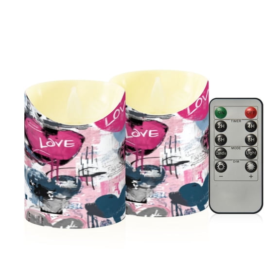 Flameless Themed LED Candles Decorative With Pink Love Graffiti Pattern