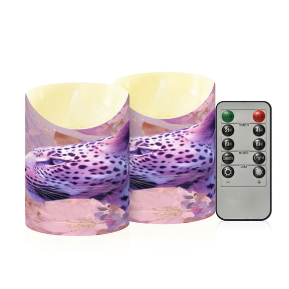 Flameless Themed LED Candles Decorative With Purple Leopard Charm Pattern