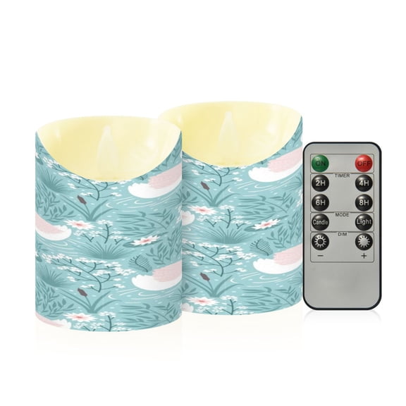 Flameless Themed LED Candles Decorative With Sky Blue Swan Serenity Pattern