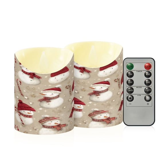 Flameless Themed LED Candles Decorative With Snowman Family Reunion on Light Brown Pattern