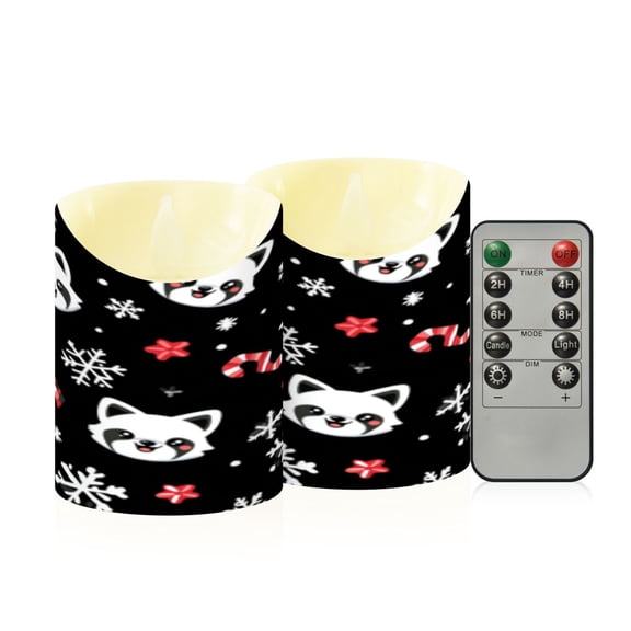 Flameless Themed LED Candles Decorative With Snowy Kitty Candyland Pattern