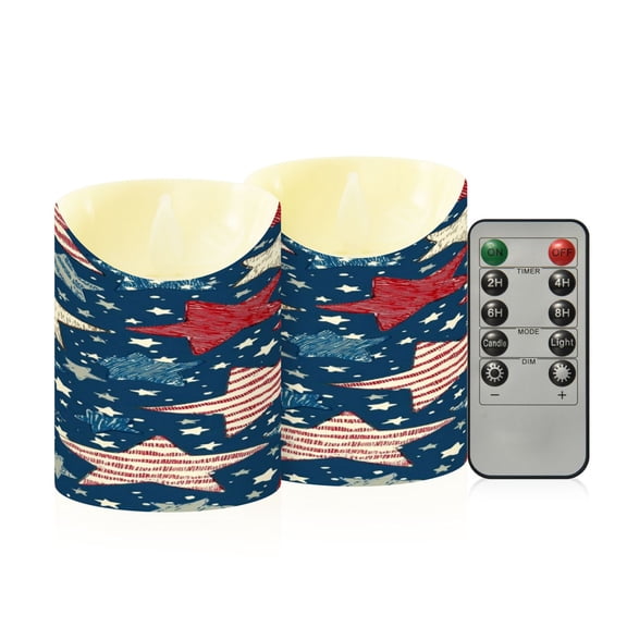 Flameless Themed LED Candles Decorative With Star - Spangled Patriotism Pattern