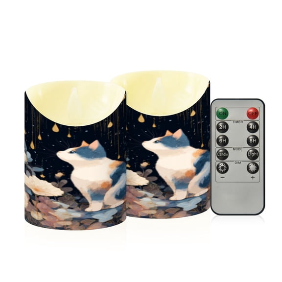 Flameless Themed LED Candles Decorative With Starry Night Feline Fantasy Pattern