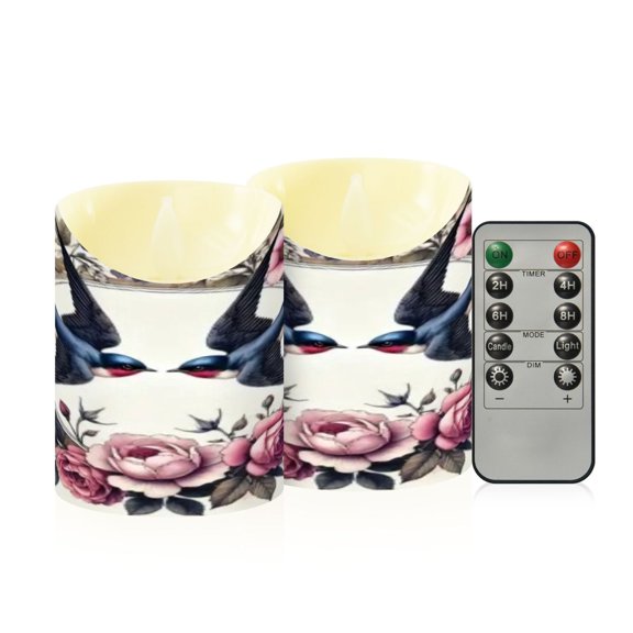 Flameless Themed LED Candles Decorative With Swallows & Peonies Pattern