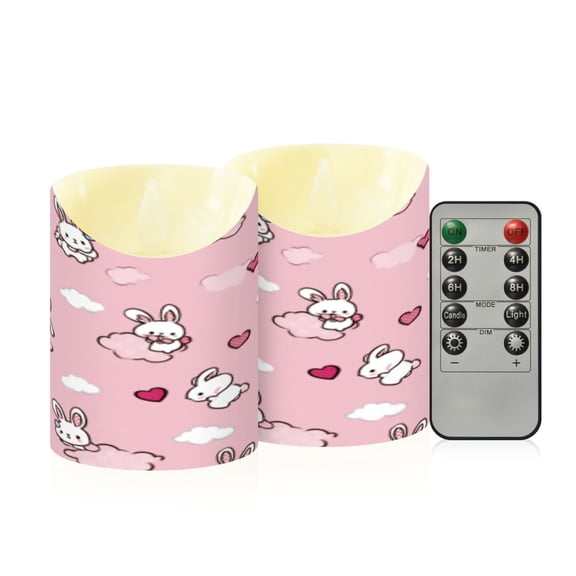 Flameless Themed LED Candles Decorative With Tiny Bunny Heart Cloudscape Pattern