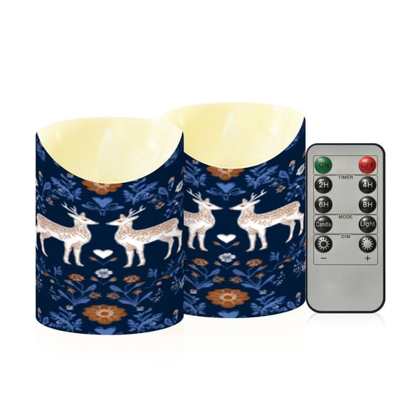 Flameless Themed LED Candles Decorative With Twilight Deer & Floral Waltz Pattern