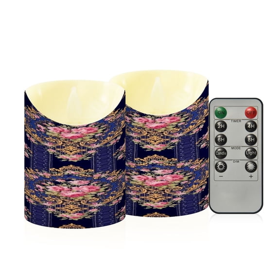 Flameless Themed LED Candles Decorative With Vintage Floral Elegance Tapestry Pattern
