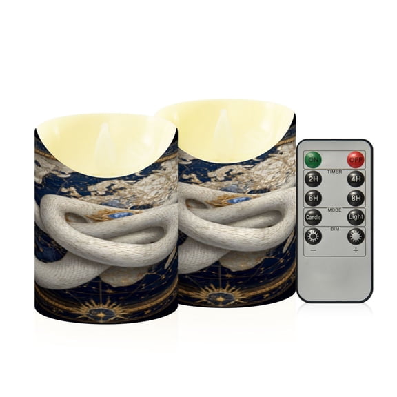 Flameless Themed LED Candles Decorative With White Snake & Celestial Globe Pattern