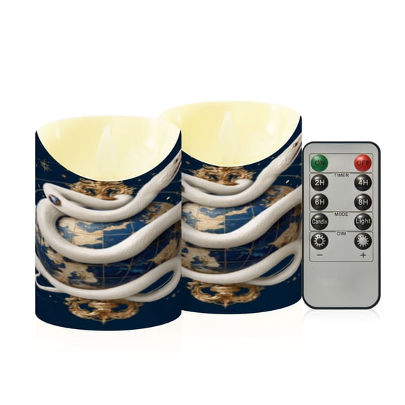 Flameless Themed LED Candles Decorative With White Snake & Starry Globe Pattern