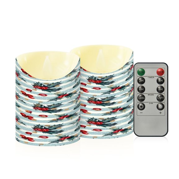 Flameless Themed LED Candles Decorative With Winter Holly Berry Weave Pattern