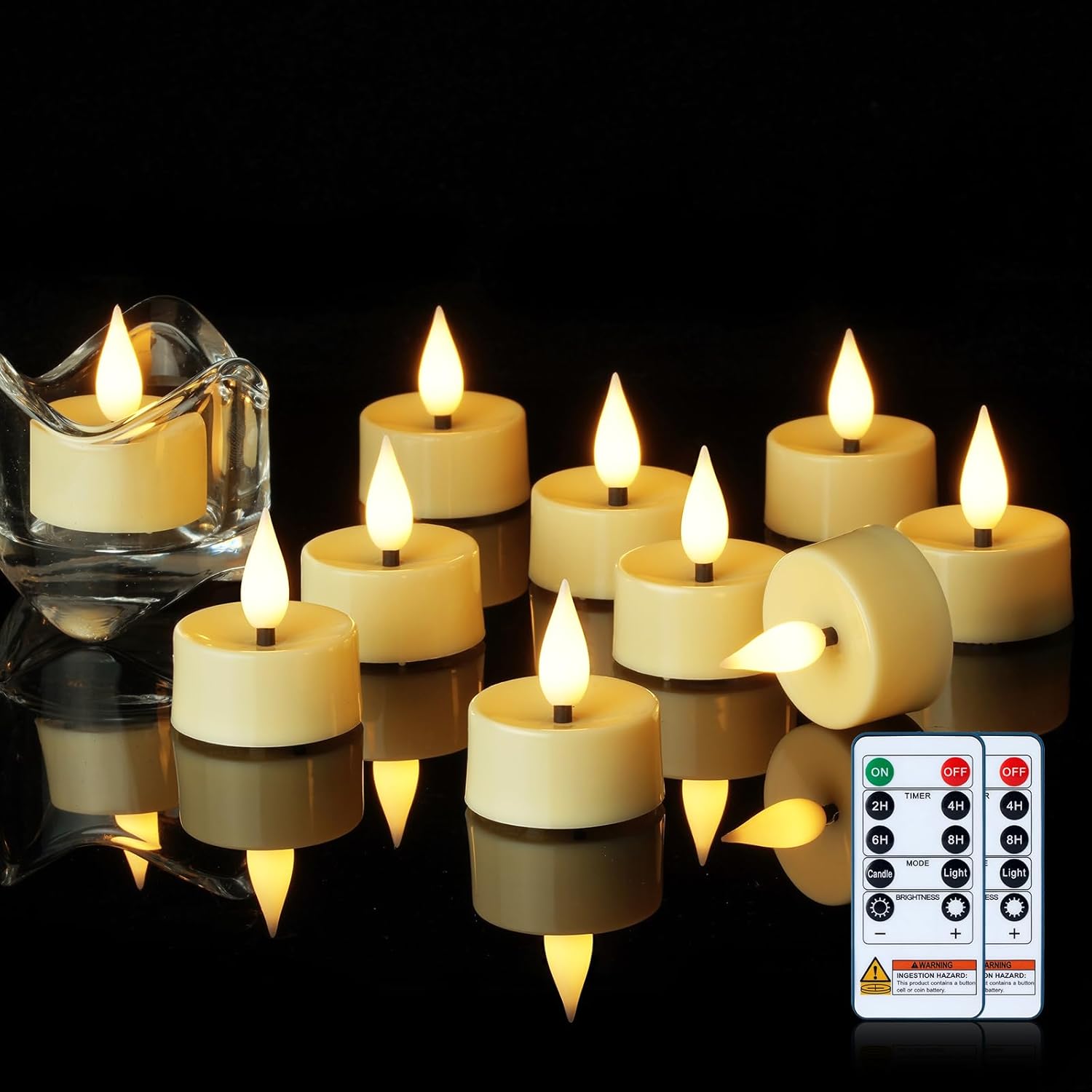 Flameless Timer Remote Tealights Candles, Black Wick Flickering Lights ...