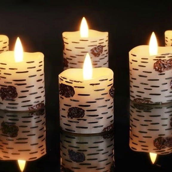 Flameless Votive Candles with Timer, 2" x 2" Birch Bark Real Wax, 400+Hour Realistic Black Wick Battery Operated Fake Candles, 6 Pack for Wedding, Party and Holiday Decoration