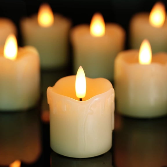 Flameless Votive Candles with Timer, 2" x 2" Real Wax, 400+Hour Realistic Black Wick Battery Operated Candles, Set of 6 for Wedding, Party and Holiday Decoration (Battery Included)