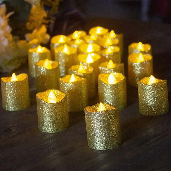 Flameless Wishing Candle Lights,12 Pack Battery Powered Gold Glitter Twinkling Fake LED Tea Candle Lights for Wedding Centerpieces,Tables,Anniversary,Outdoor,Christmas Decorations