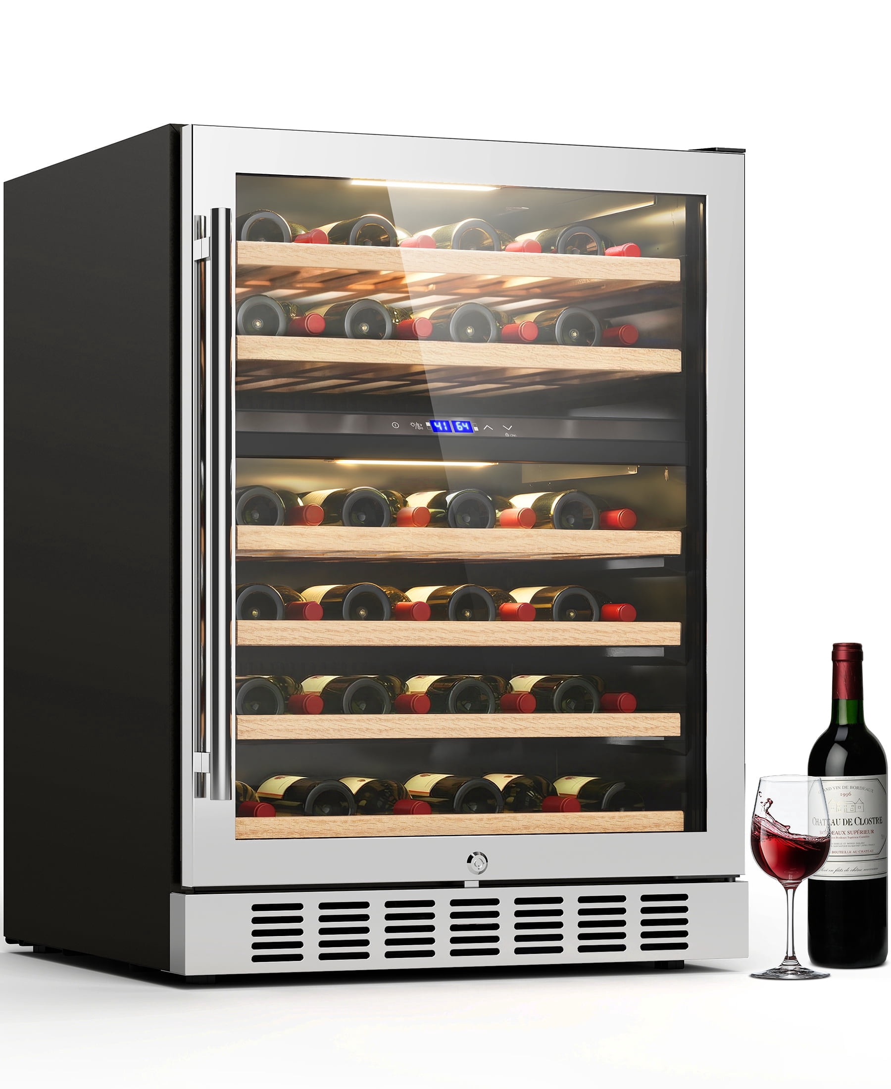 Flamemore 24" Dual Zone Wine Fridge - 46 Bottle Capacity, 41–64°F, Under-Counter/Freestanding Wine Cooler Refrigerator for for Home, Bar
