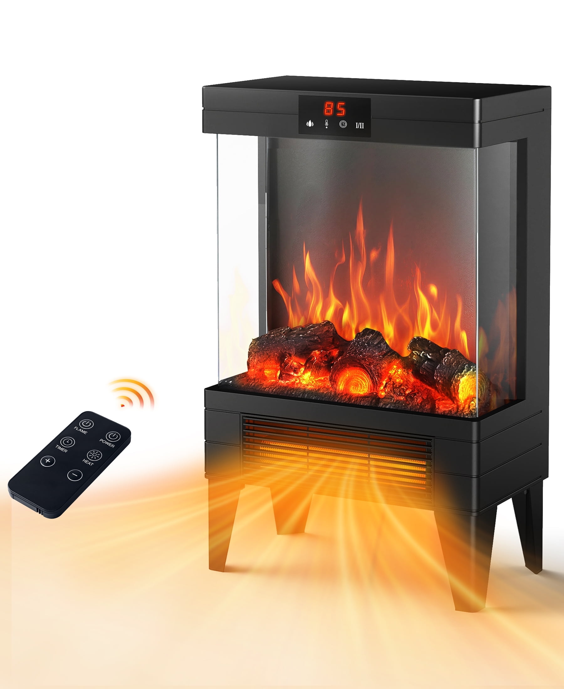 Flamemore 20" Electric Fireplace Heater, 3D Dynamic Flame Space Heater with Remote & Timer Control, Adjustable Thermostat 1500W