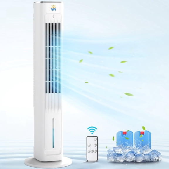 Flamemore Evaporative Air Cooler Portable Air Conditioners, 3-in-1 Oscillating Tower Cooler Fan&Humidify, White&Gray