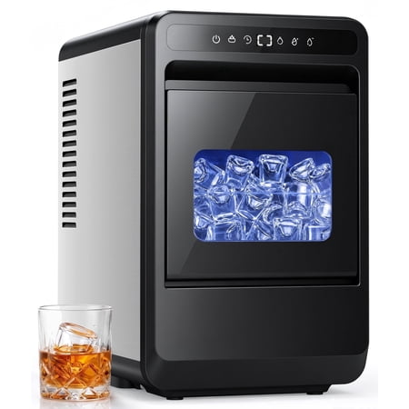 Flamemore Clear Countertop Ice Maker, 8 Crystal Clear 1.2" Large Craft Ice Cubes in 20 Mins, Portable Ice Machine with Self-Cleaning for Home Bar, Whiskey & Cocktails
