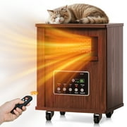 Flamemore Infrared Space Heaters for Home, Infrared Quartz 1500W Electric Portable Wood Heaters with Remote,Thermostat, Energy Efficient & 12H Timer, Walnut Wood