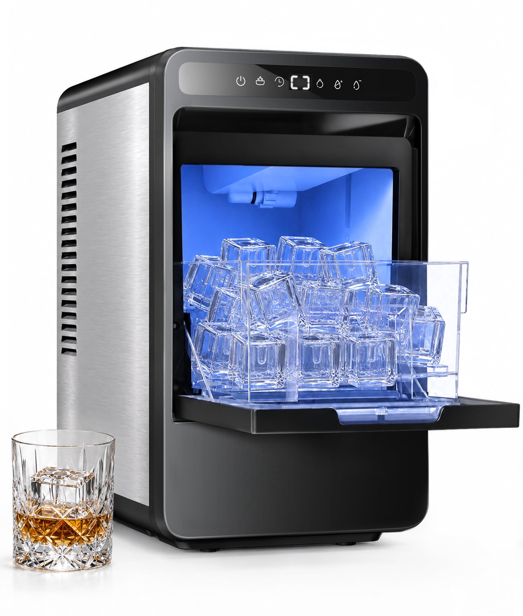 Flamemore Crystal Clear Ice Maker, Countertop Portable 1.6'' Craft Ice