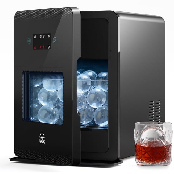Flamemore Sphere Ice Maker Machine with Ice Tong & Self-Clean, 144 Pcs/24h, 260w Ice Ball Maker for Home/Bar/Party,Black